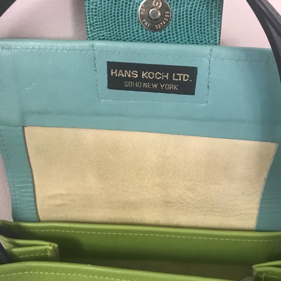 SOLD!! Hans Koch Ltd Soho NY leather bag 1 of a kind lime  green blue rare VINT… - Picture 6 of 16